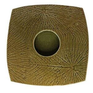 Lebeth Lammers Studio Pottery Ikebana Vase Green & Brown & Leaf Imprints 10"x1"